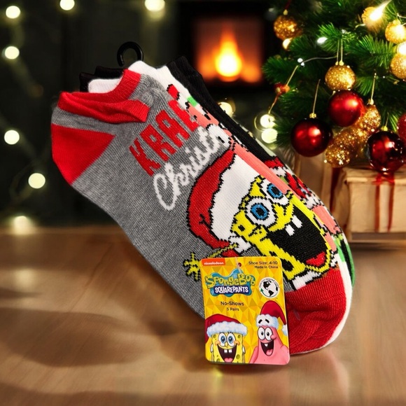 Nickelodeon SpongeBob Socks 5 Pairs Christmas - Picture 1 of 8